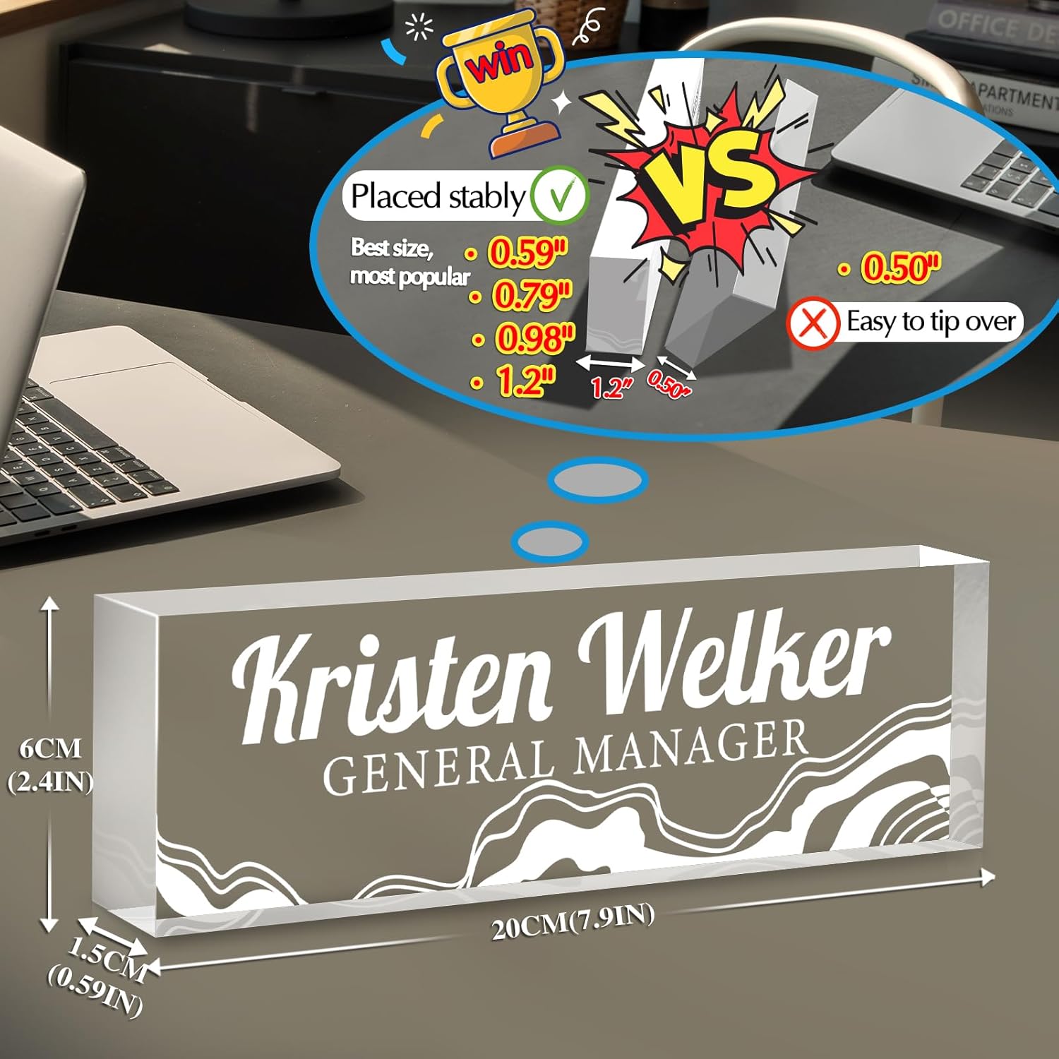 Personalized Name Plate for Desk - Custom Engraved Name Plates for Man - Boss Day Gifts for Boss - Acrylic Office Decor Appreciation Gifts for Teacher Nurse Coworker Social Worker (White Spray)