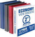 Samsill 2 Inch 3 Ring Binders, Made in USA, Economy Round Ring, Clear View Cover, 425 Sheet Capacity - for School, Home, Office - Assorted, 4 Pack