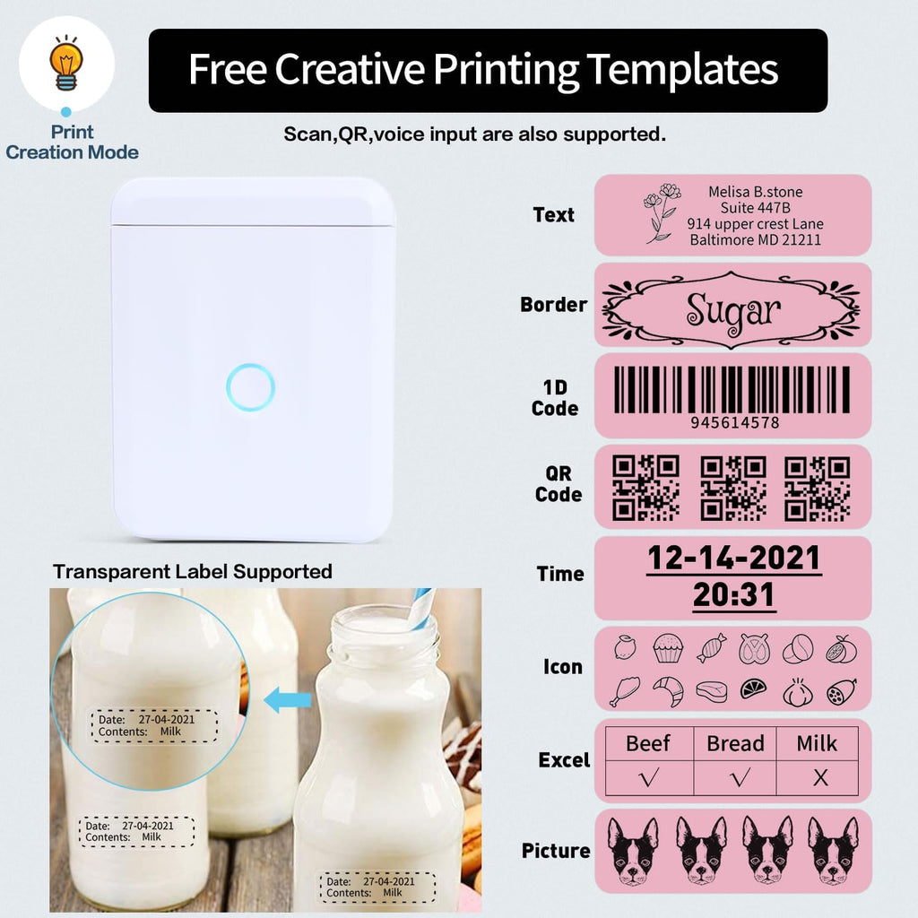 LMASBLTER D110M Label Maker Machine with Tape Portable Bluetooth Sticker Label Printer with Different Fonts Easy to Use Ideal for Home Office Organization Small Business Supplies USB Rechargeable