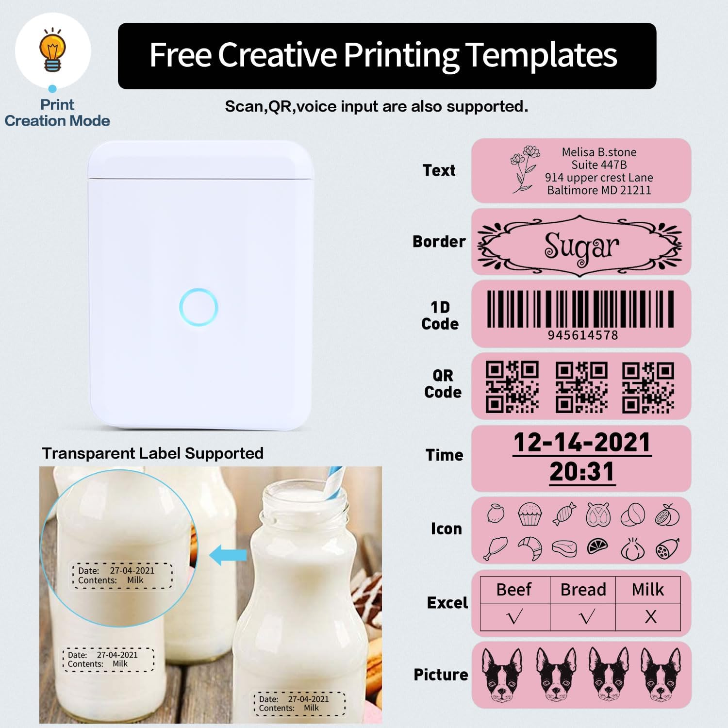 LMASBLTER D110M Label Maker Machine with Tape Portable Bluetooth Sticker Label Printer with Different Fonts Easy to Use Ideal for Home Office Organization Small Business Supplies USB Rechargeable