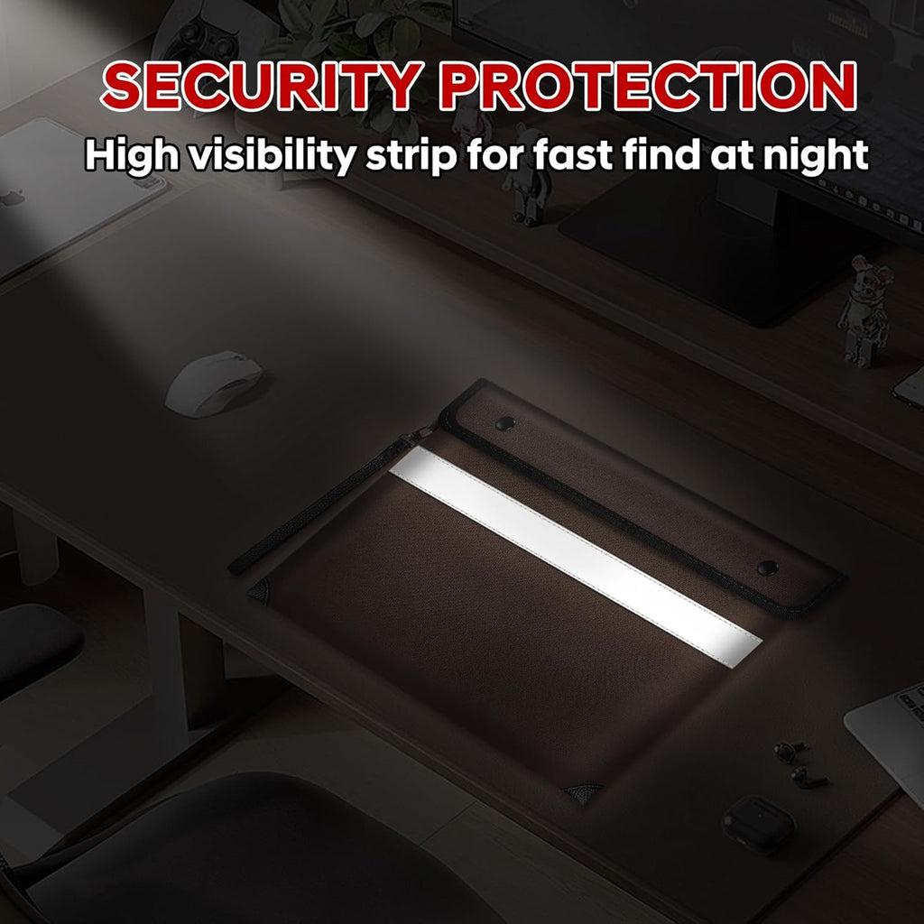 Fireproof Bag for Documents (11 x 7.7 inch)-5200 Heat Insulated, Waterproof Document Pouch with Double-Sided Reflective Strip, Money Bag for Cash (Brown)