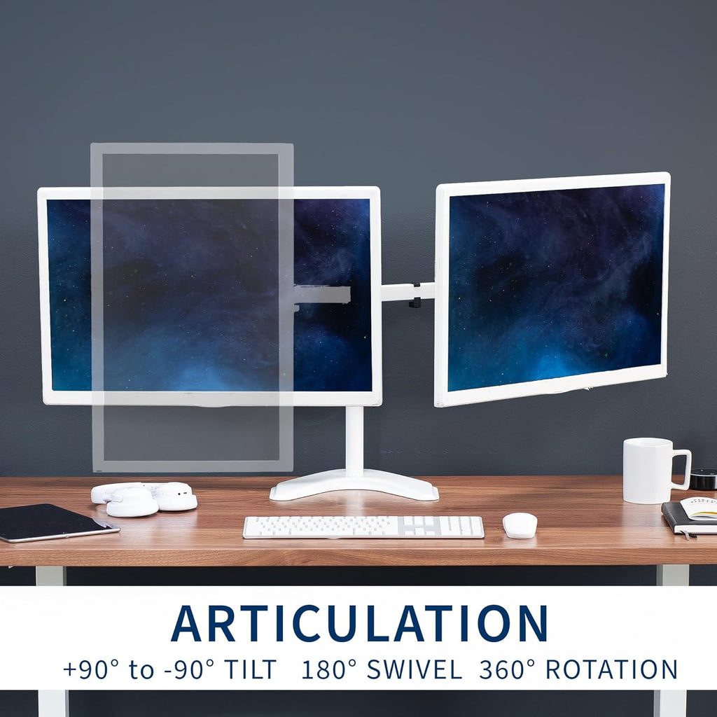 VIVO Dual LED LCD Monitor Mount, Free-Standing Desk Stand for 2 Screens up to 32 Inch, Heavy-Duty Fully Adjustable Arms with Max VESA 100x100mm, White, STAND-V032FW