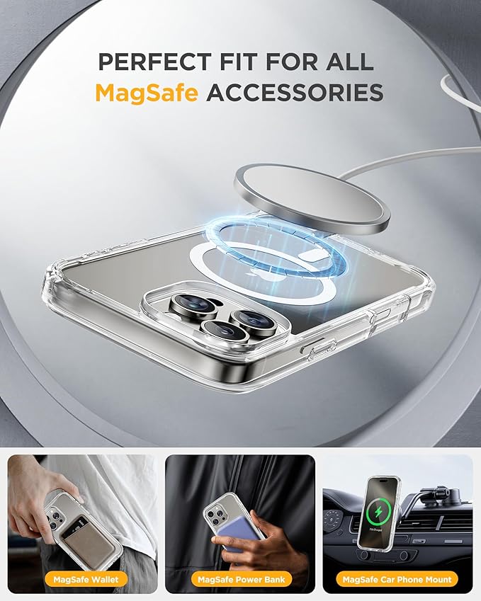 Miracase Magnetic for iPhone 16 Pro Case Full-Body Phone with Built-in Glass Screen Protector, [Compatible with MagSafe] Military Drop Proof 16 Pro Cover Bumper 6.3 inch, Clear