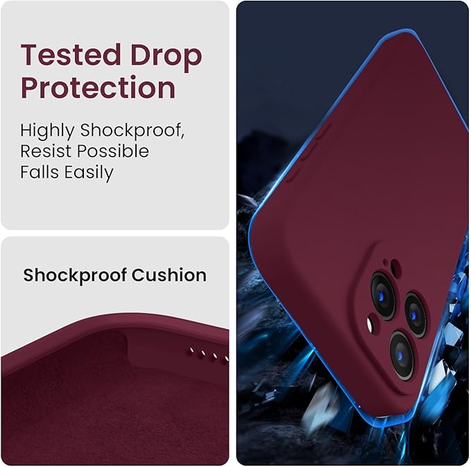 FireNova Designed for iPhone 15 Pro Max Case, Silicone Upgraded [Camera Protection] Phone Case with [2 Screen Protectors], Soft Anti-Scratch Microfiber Lining Inside, 6.7 inch, Plum