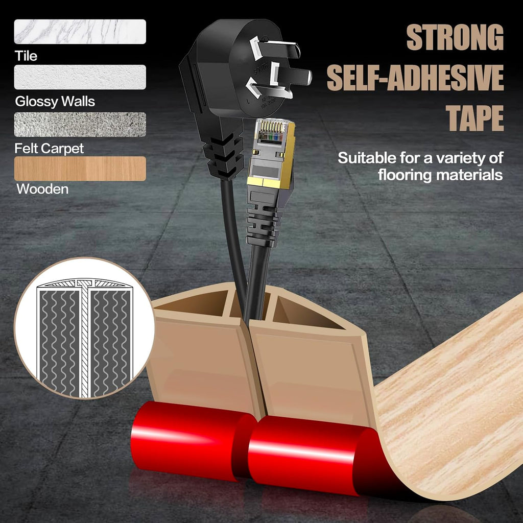 Floor Cord Cover Self Adhesive Cord Hider,3.3FT Cable Management, Extension Strip Protector for Wires, Prevent Cable Trips for Offices, Gyms, Exhibitions Cavity:0.3"(W) x0.28(H) WoodLightyellow