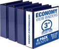 Samsill 3 Inch 3 Ring Binders, Made in USA, Economy Round Ring, Clear View Cover, 550 Sheet Capacity - for School, Home, Office - Blue, 4 Pack
