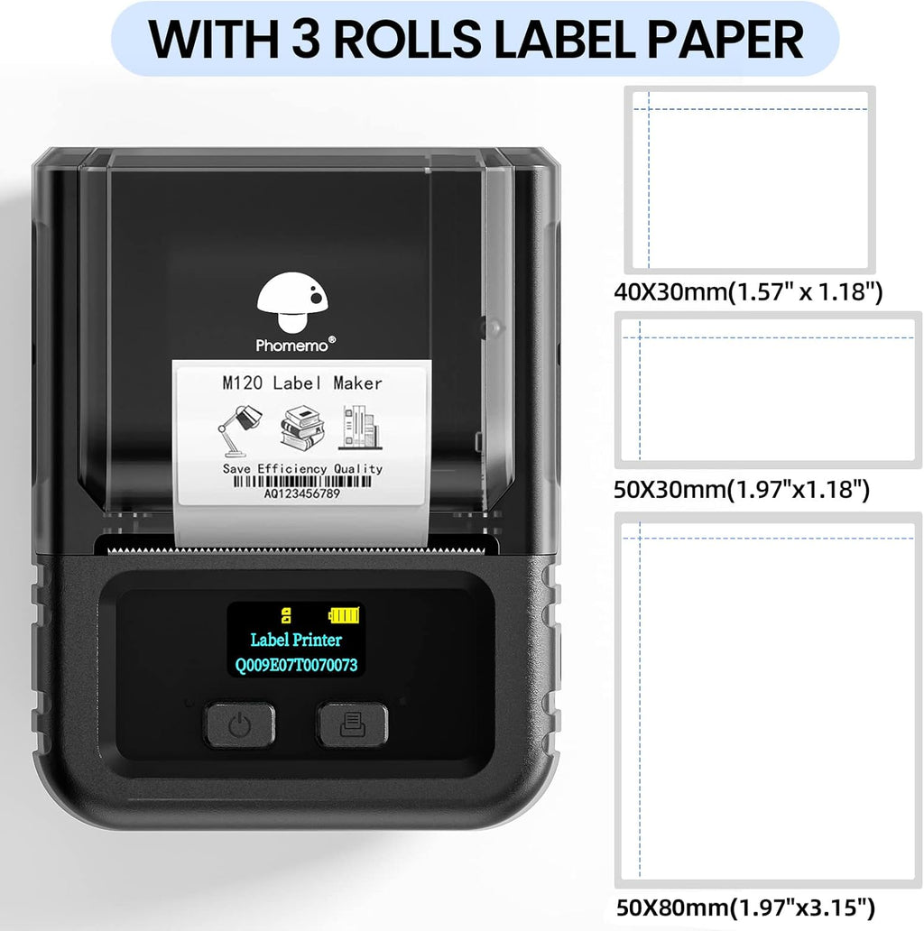 Phomemo Label Maker, 2 Inch Bluetooth Themal Label Printer with 3 Rolls Thermal Paper(4030/5030/5080mm), Inkless Labeler for Home, Bussiness, School, Office, Address, Sticker Printer for Phone & PC