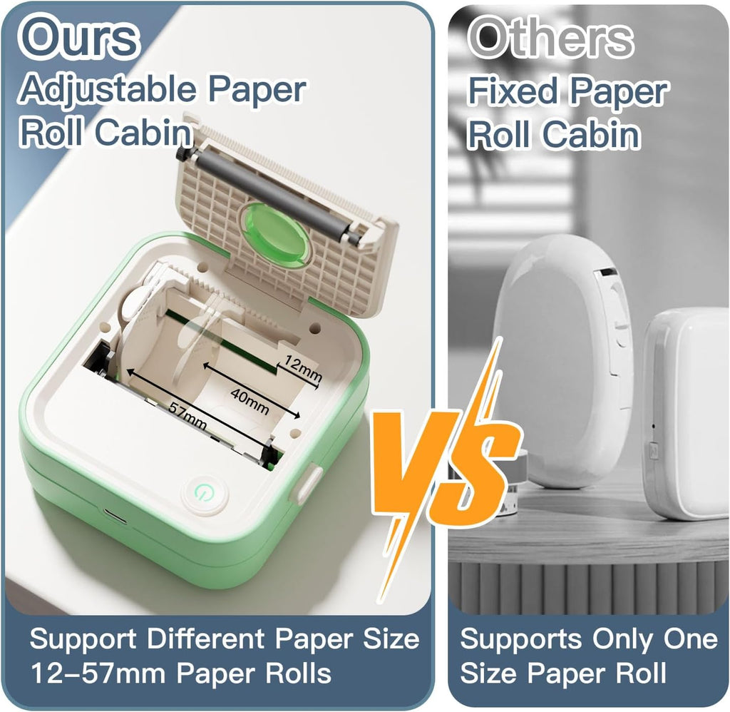 Label Maker Machine, HD Mini Sticker Printer with 7 Rolls Paper, Portable Thermal Print Pod Supports 12-57mm Papers,Bluetooth Pocket Printer for Home,Kitchen,School (Green)