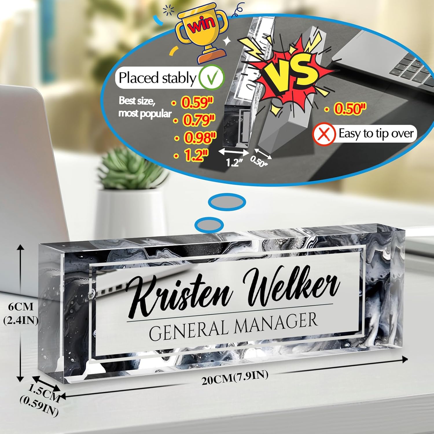 Personalized Name Plate for Desk - Custom Engraved Name Plates for Man - Boss Day Gifts for Boss - Acrylic Office Decor Appreciation Gifts for Teacher Nurse Coworker Social Worker (Ink)