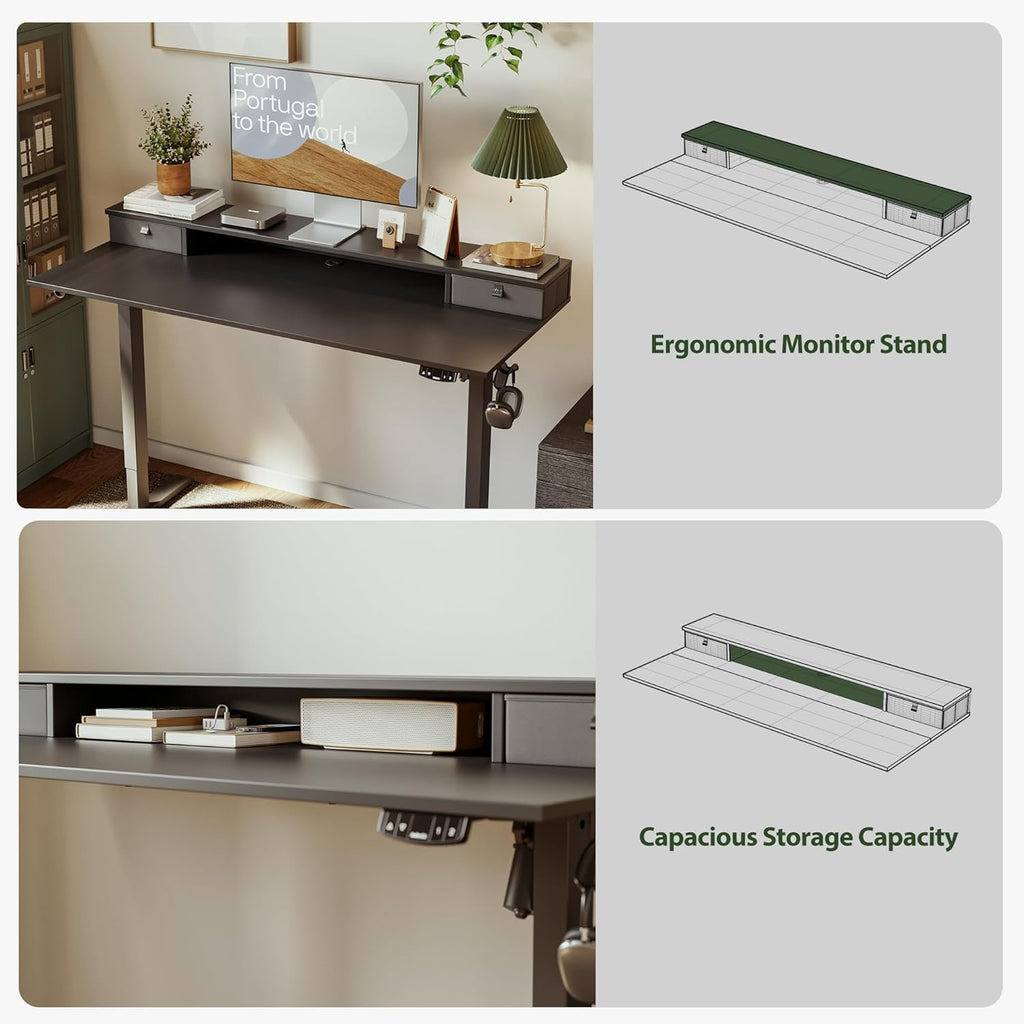 Agilestic 48 x 23 Inches Electric Standing Desk with 2 Storage Drawers, Adjustable Height Sit and Stand Computer Table with Splice Board, Black