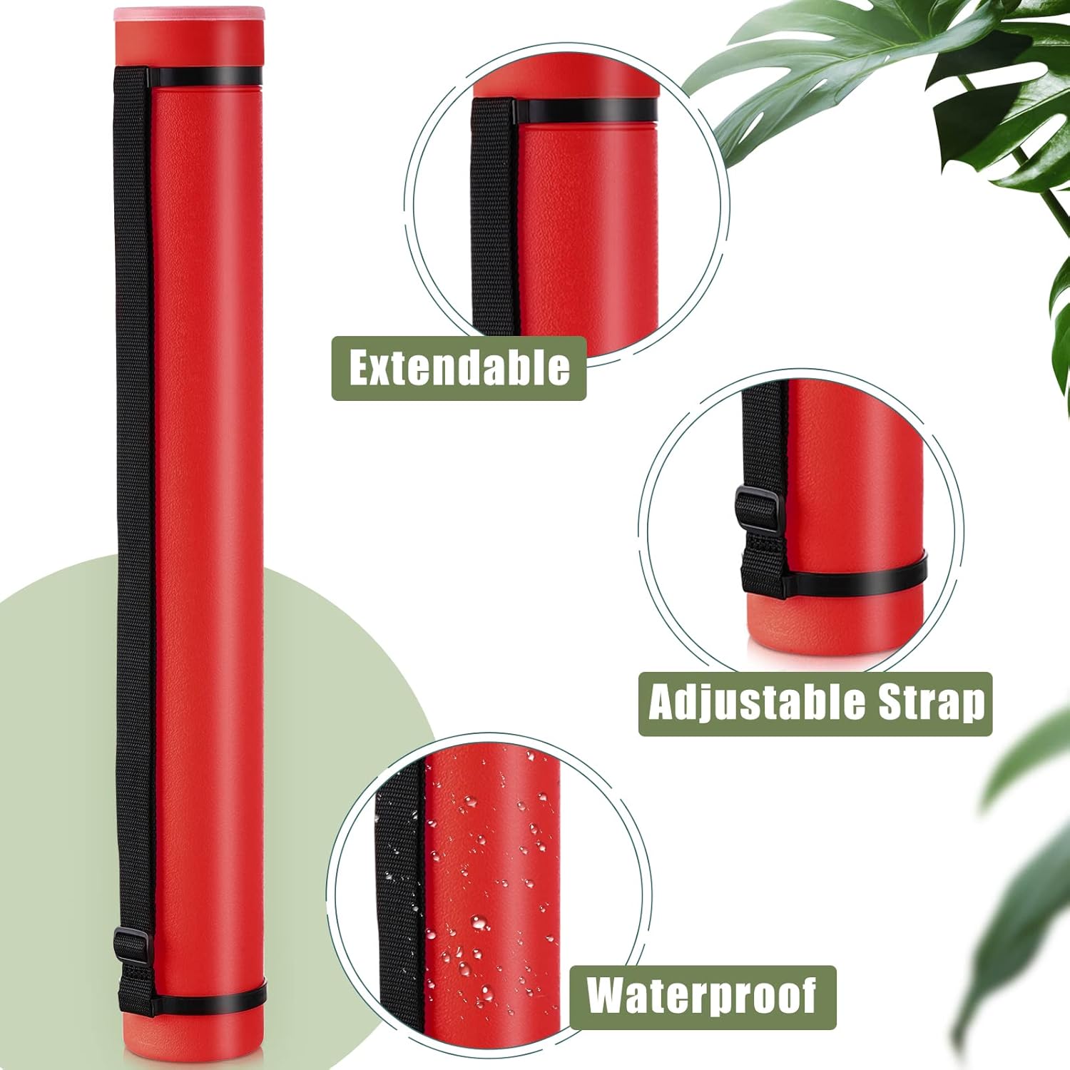 3 Pcs Extendable Poster Tubes Plastic Document Storage Tube with Carrying Strap 24-40 Inch Expanding Blueprint Holder Telescoping Cap Waterproof Art (Black, Green, Red)