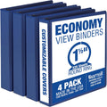 Samsill 1.5 Inch 3 Ring Binders, Made in USA, Economy Round Ring, Clear View Cover, 325 Sheet Capacity - for School, Home, Office - Blue, 4 Pack