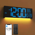 16.5" Large LED Wall Clock with Bluetooth Sync, Night Light, DST, 2 Alarms, RGB Color, Temperature, Remote Control, 12/24H, Timer for Living Room, Bedroom, Desk, Gift for Mother Father Elderly