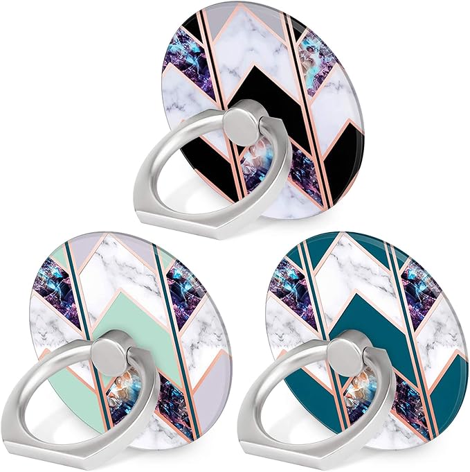 Bonoma Phone Ring Grip, 3 Pack Wave Geometric Marble 360 Degree Rotation 180 Degree Flip Finger Ring Stand Holder Compatible with Smartphones and Tablets