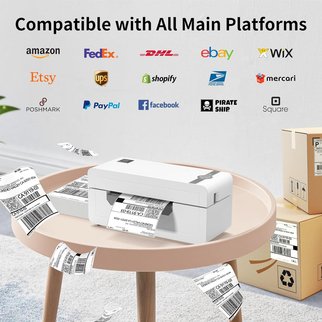 JADENS Bluetooth Thermal Label Printer, 4x6 Wireless Label Printer for Shipping Packages, Support Android, iOS, Mac OS, and Windows, Widely Used for Amazon, Ebay, Shopify, Etsy, USPS