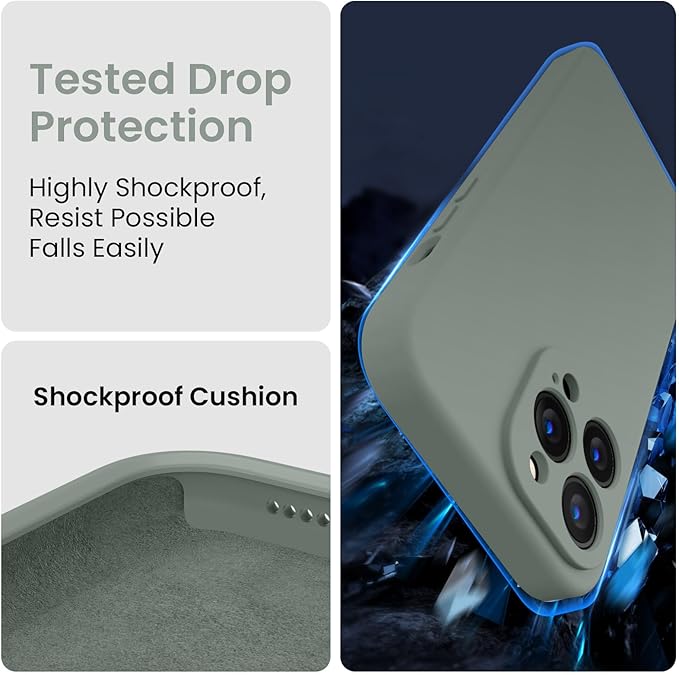 FireNova Designed for iPhone 13 Pro Max Case, Silicone [Camera Protection] Phone Case with [2 Screen Protectors], Soft Anti-Scratch Microfiber Lining Inside, 6.7 inch, Calke Green