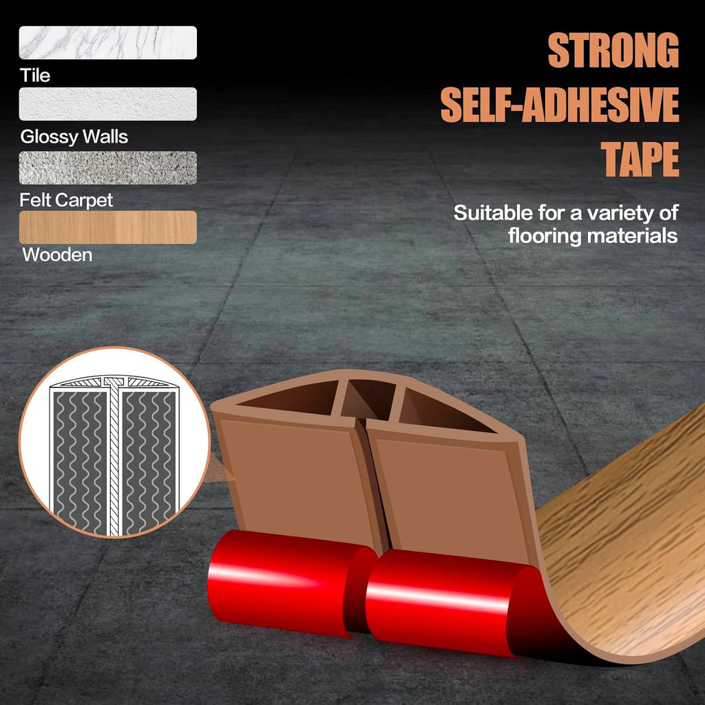 Floor Cord Cover Self Adhesive Cord Hider,3.3FT Cable Management, Extension Strip Protector for Wires, Prevent Cable Trips for Offices, Gyms, Exhibitions Cavity:0.39"(W) x 0.27"(H) Brown Wood