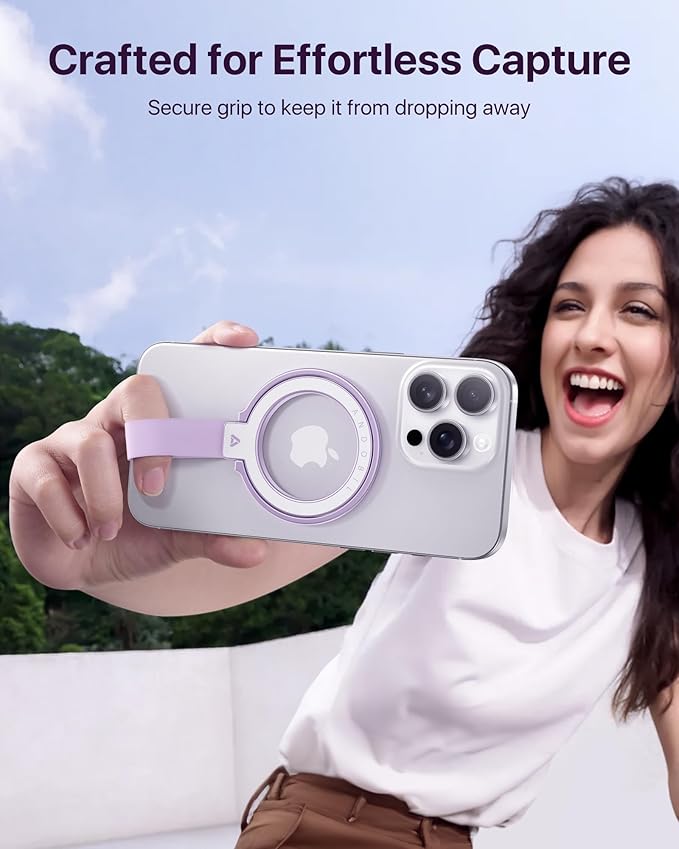 andobil [2025 Unrivaled Stability] Magnetic Phone Grip Holder for MagSafe Ring Stand Holder Kickstand Compatible with MagSafe Accessories for iPhone 16 Pro Max Plus iPhone15/14/13/12&Android,Purple