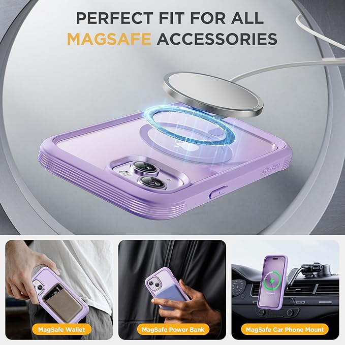Miracase Magnetic for iPhone 14 Case 6.1", [Built-in Tempered Glass Screen Protector + Lens Protector] [Compatible with MagSafe] Full-Body Protective Bumper 14 Phone Cover, Purple