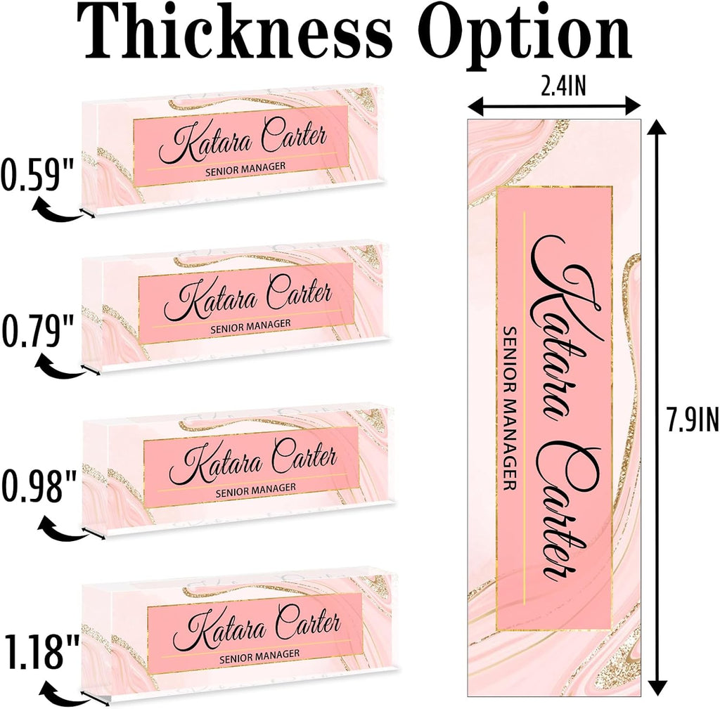 Name Plate for Desk Personalized, Acrylic Desk Decorations, Employee Appreciation Gifts, Custom Office Gifts for Coworkers, Boss, Teacher, Nurse (Pink Gold Marble)