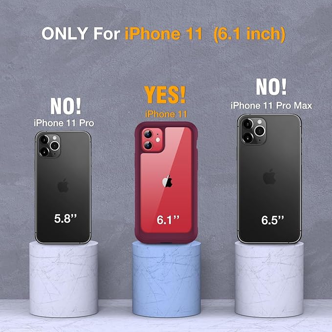 Miracase Glass Series for iPhone 11 Case 6.1 inch, Upgraded Full-Body Rugged Phone Bumper Case Cover with Built-in 9H Tempered Glass Screen Protector and Camera Protector, Wine Red