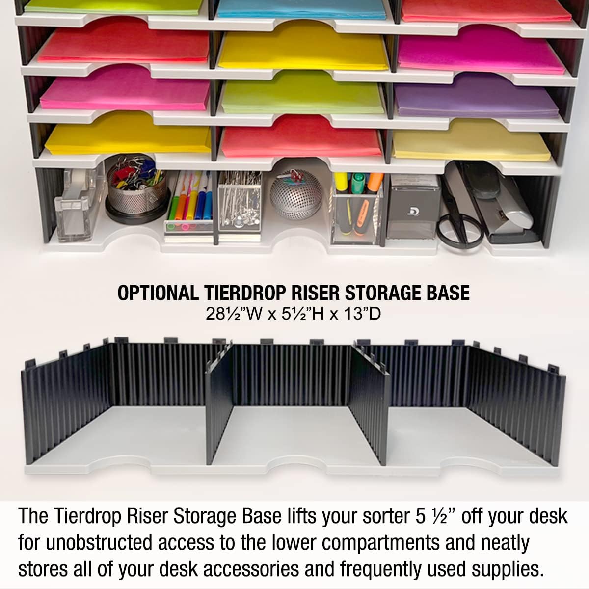 Ultimate Office TierDrop Desktop Organizer Document, Forms, Mail, and Classroom Sorter with Optional Add-On Tiers for Easy Expansion (Gray w/Black, 6-Compartment Unit)