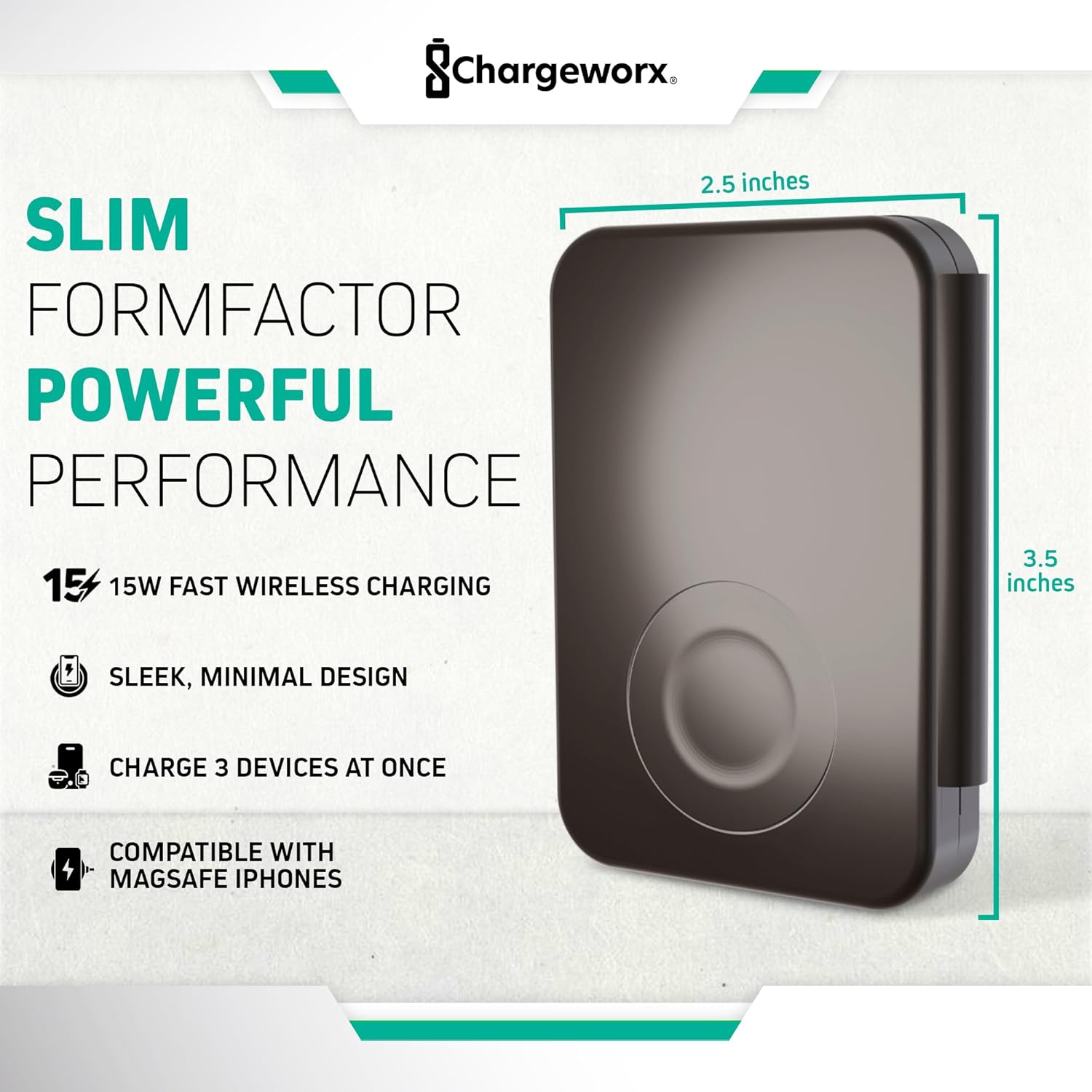 CHARGEWORX 3-in-1 Wireless Charger, Foldable Magnetic Charging Station with 15-Watt Fast Charging, Compatible with iPhone, Samsung, and Other Phones, Smartwatches, and Headphones, Black