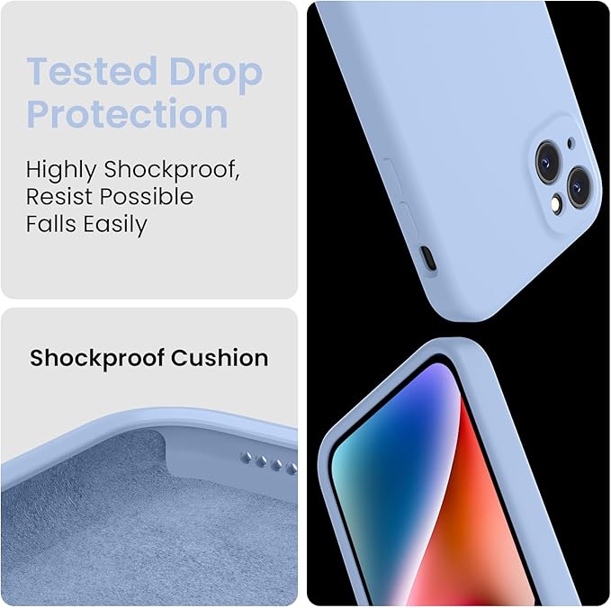 FireNova Designed for iPhone 13 Case, Silicone Upgraded [Camera Protection] Phone Case with [2 Screen Protectors], Soft Anti-Scratch Microfiber Lining Inside, 6.1 inch, Light Blue