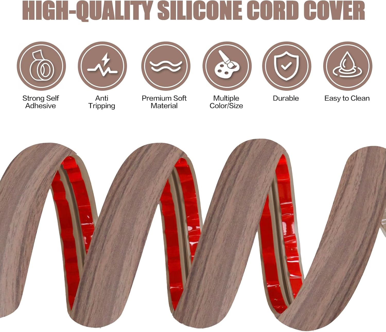 Floor Cord Cover Self Adhesive Cord Hider,10FT Cable Management, Extension Strip Protector for Wires, Prevent Cable Trips for Offices, Gyms, Exhibitions Cavity:0.47"(W) x 0.35"(H) Wood Walnut