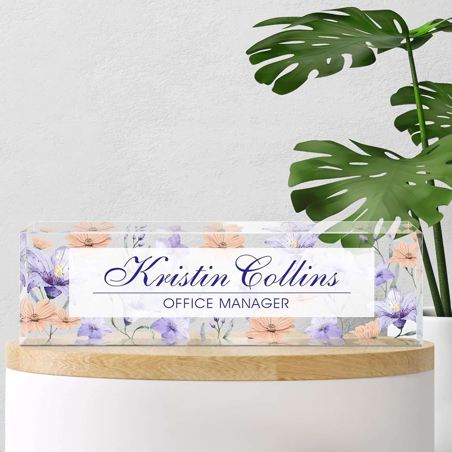 Custom Name Plate for Desk, Acrylic Office Decor For Women Men, Personalized Office Desk Accessories, Teacher Employee Appreciation Gifts For Social Worker Boss Coworkers (Flowers-5)