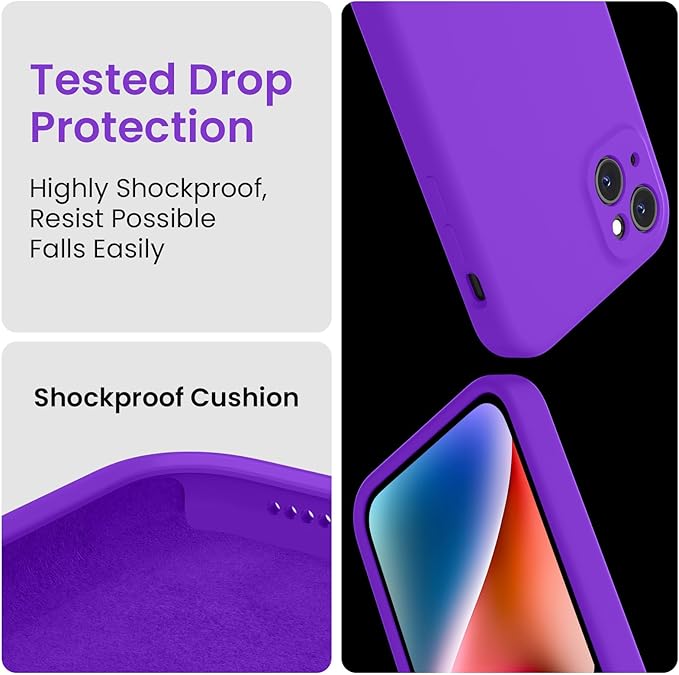 FireNova Designed for iPhone 13 Case, Silicone Upgraded [Camera Protection] Phone Case with [2 Screen Protectors], Soft Anti-Scratch Microfiber Lining Inside, 6.1 inch, Neon Purple