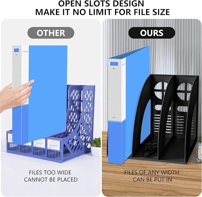 SAYEEC Desk Organizer File Magazine Storage Holder with 3 Vertical Compartments Rack Magazine Divider for Office Organization Home Workspace,Black