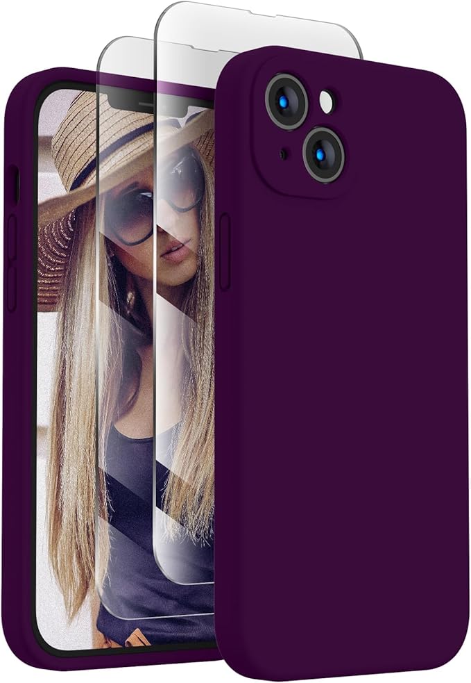 FireNova Designed for iPhone 13 Case, Silicone Upgraded [Camera Protection] Phone Case with [2 Screen Protectors], Soft Anti-Scratch Microfiber Lining Inside, 6.1 inch, Wine Red