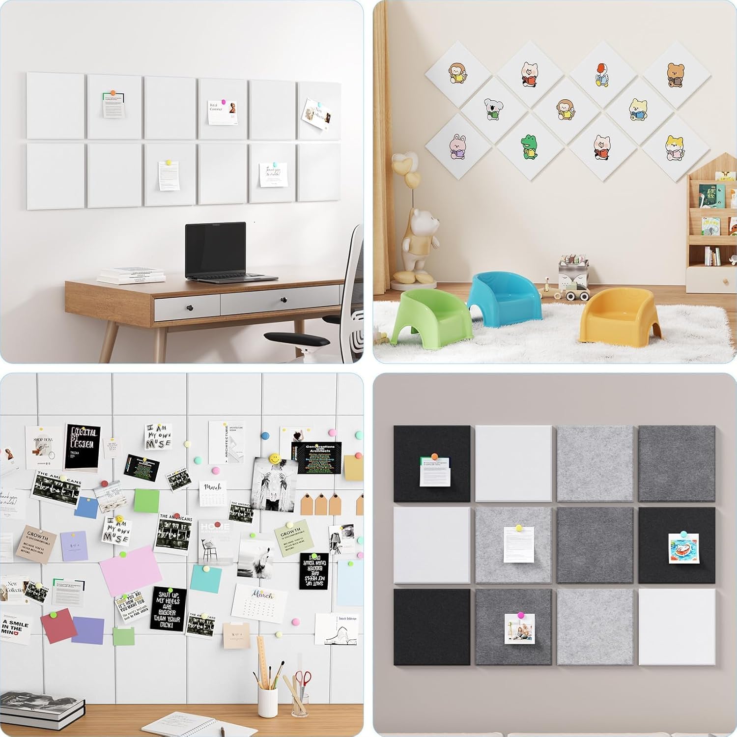 Large Cork Boards for Walls – 48 x 36 Self Adhesive Felt Wall Tiles, Ideal for Office Wall Organizing Bulletin Board, Easy to Install Cork Boards Felt Board