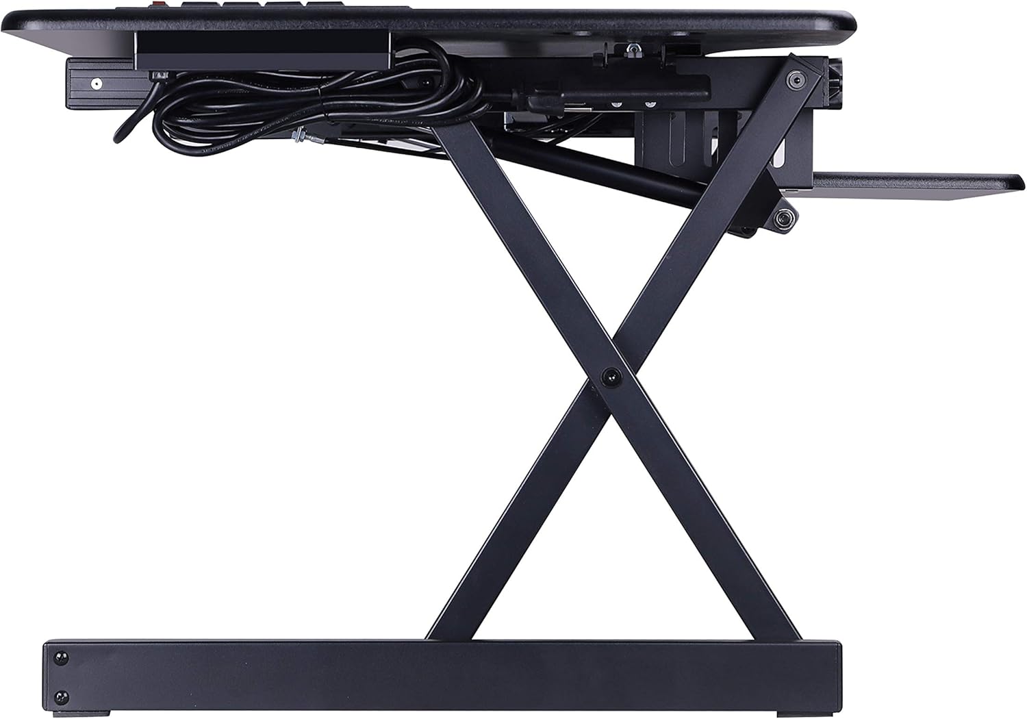 Rocelco 46" Height Adjustable Standing Desk Converter - Desktop AC USB Charger - Sit Stand Up Triple Monitor Riser - Tall Computer Workstation - Retractable Keyboard Tray - Black (R DADRB-46-ACUSB)