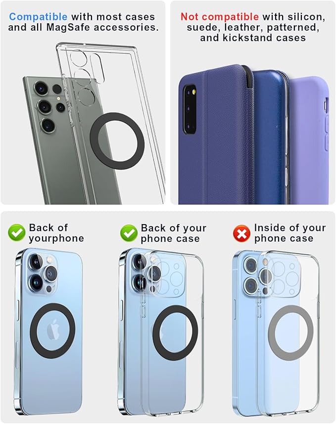 Magnetic Adapter Ring, Compatible with Kindle Pop Socket Magnetic,for Magsafe Accessories & Wireless Charging for iPhone 16/15/14/13/12 Mini Plus Pro Max/Pixel 8/ S24 Ultra/ S23 and More