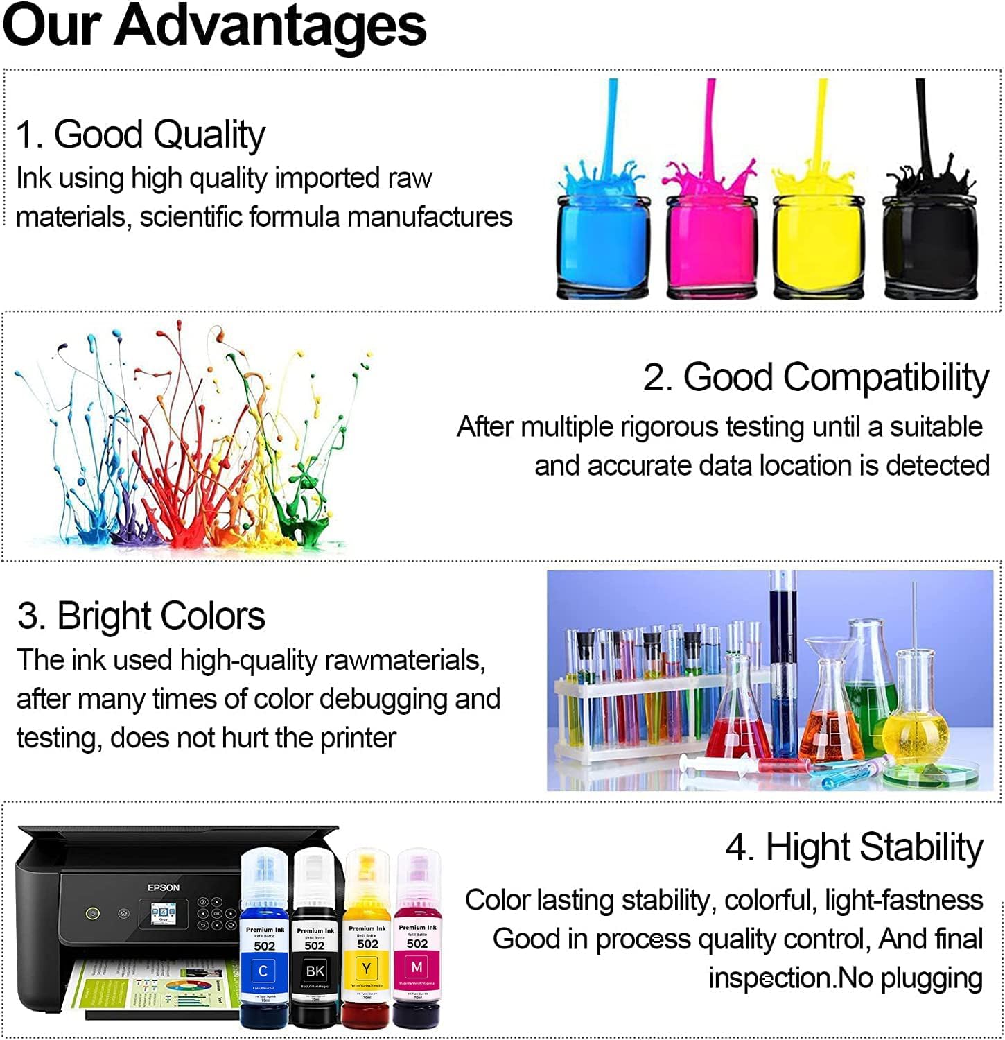 Printers Jack Compatiable T522 Refill Ink Bottle Kit for Supertank ET-2800 ET-4700 ET-4800 ET-2710 ET-2720, ET-2803 Printer, 4 Packs