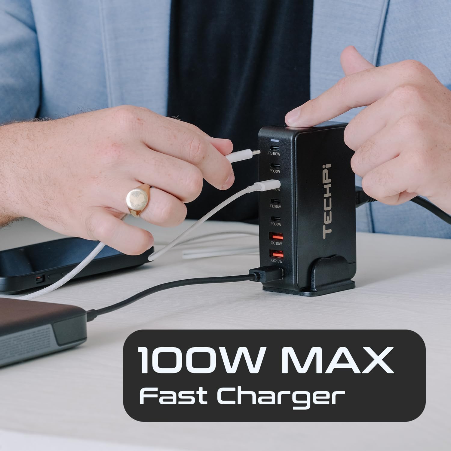 268W GaN USB Type C Charger 8 Ports Fast Charging Station PD QC4.0, USB C Laptop Charger Compatible with MacBook Pro/Air, iPads, Samsung Galaxy Note, iPhone 16/15/14/13/12 Mini/Pro/Pro Max