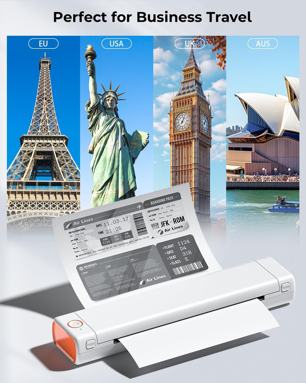 Phomemo Inkless Portable Printer for Travel - Wireless Thermal Printer Compatible with Phone & Laptop, Bluetooth Printers Supports 8.5" X 11" Letter Thermal Paper, Come with Carry Case