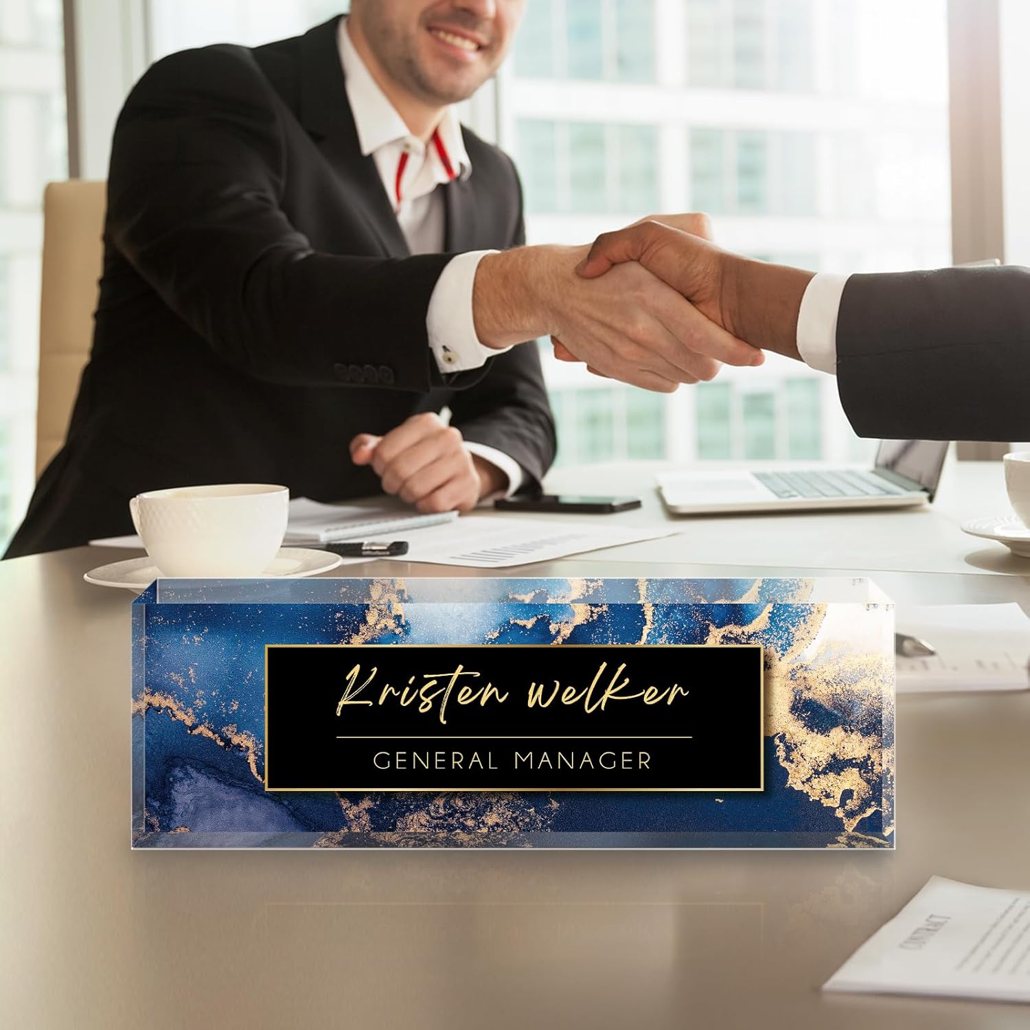 Personalized Name Plate for Desk - Custom Engraved Name Plates for Man - Boss Day Gifts for Boss - Acrylic Office Decor Appreciation Gifts for Teacher Nurse Coworker Social Worker (Ocean Blue)