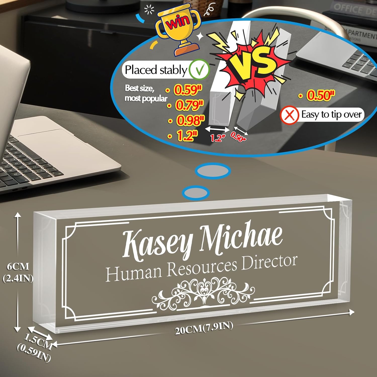 Personalized Name Plate for Desk - Custom Engraved Name Plates for Man - Boss Day Gifts for Boss - Acrylic Office Decor Appreciation Gifts for Teacher Nurse Coworker Social Worker (White Pattern)