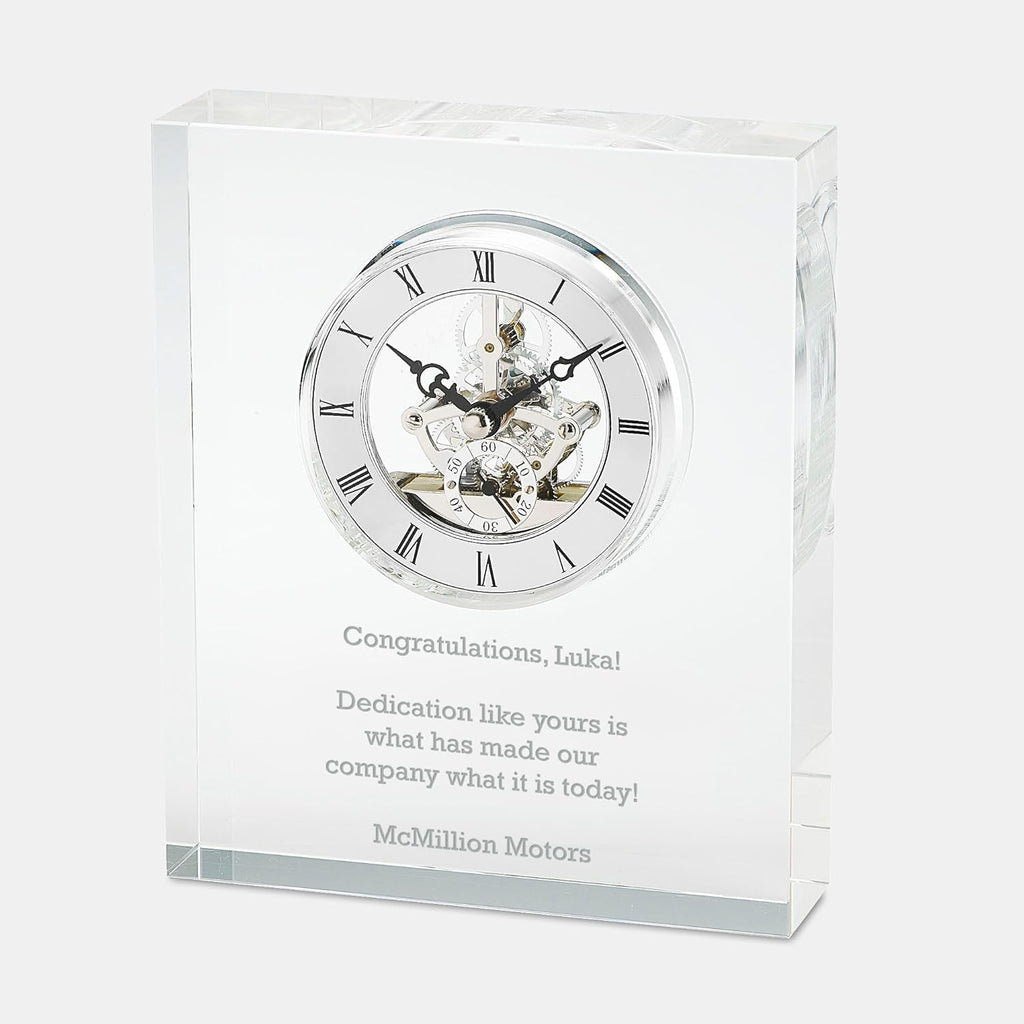 THINGS REMEMBERED Engraved Crystal Skeleton Desk Clock (Free Customization)