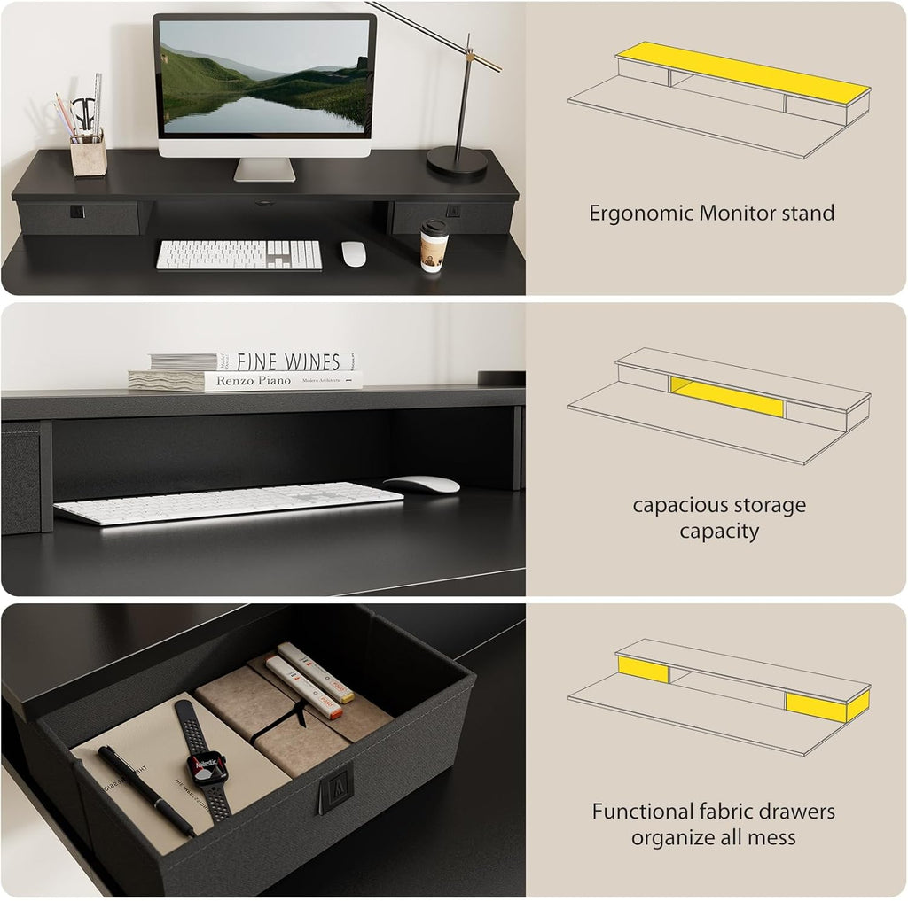 Agilestic 55 x 24 Inches Electric Standing Desk with 2 Storage Drawers, Stand Up Desk Adjustable Height, Sit and Stand Computer Table with Splice Board, Black