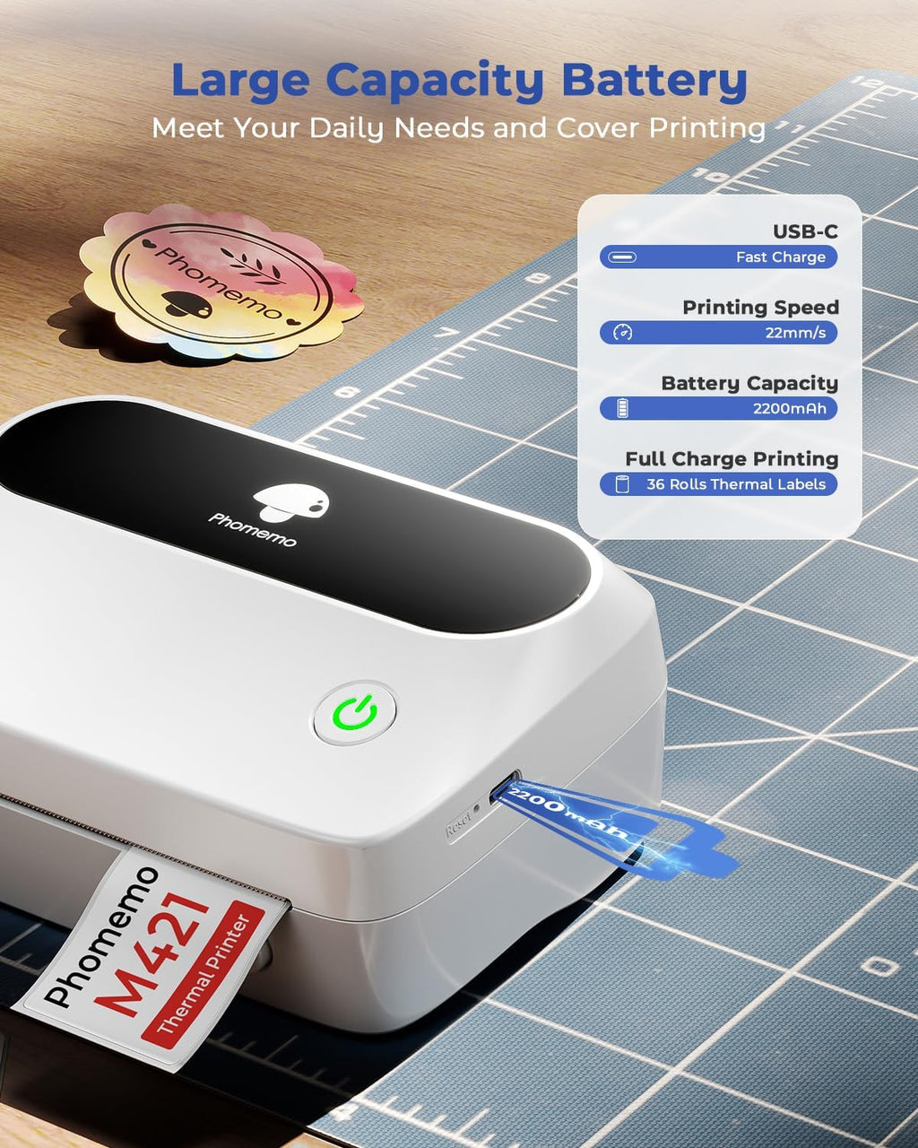 Phomemo Label Printer, Bluetooth M421 4 x 6 Shipping Label Printer, Thermal Portable Printers for Shipping, Warehouse, Barcode, Address,Compatible with Phone & PC,