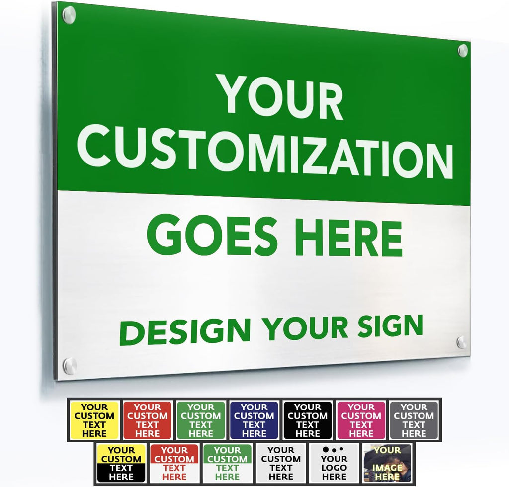 Custom Metal Business Signs, Personalized Aluminum, Customized Safety - Waterproof Outdoor, White Aluminum (Green & White, 24x18 In)