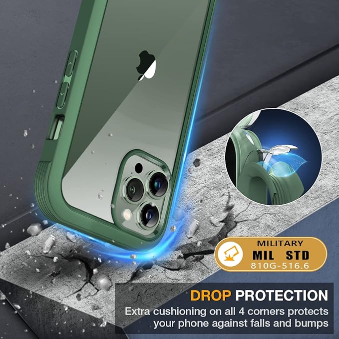 Miracase Glass Case for iPhone 13 Pro Max 6.7 inch, Upgrade Full-Body Clear Phone Bumper Case Cover with Built-in 9H Tempered Glass Screen Protector, Acacia Green