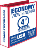Samsill 4 Inch 3 Ring Binder, Made in USA, Economy Round Ring, Clear View Cover, 675 Sheet Capacity - for Schooo, Home, Office - Ruby Red