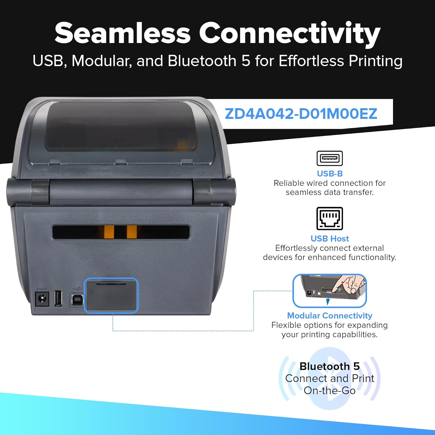 Zebra ZD421 Direct Thermal USB 203 dpi | ZD4A042-D01M00EZ 4 inch Width | No Thermal Ribbon Required
