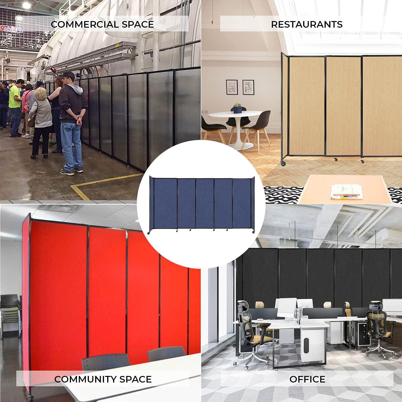 Versare Straightwall Sliding Portable Wall Partition | Freestanding Office Dividers | Locking Wheels | Temporary Room Separator | 7'2'' Wide x 6' Tall Red Fabric Panels
