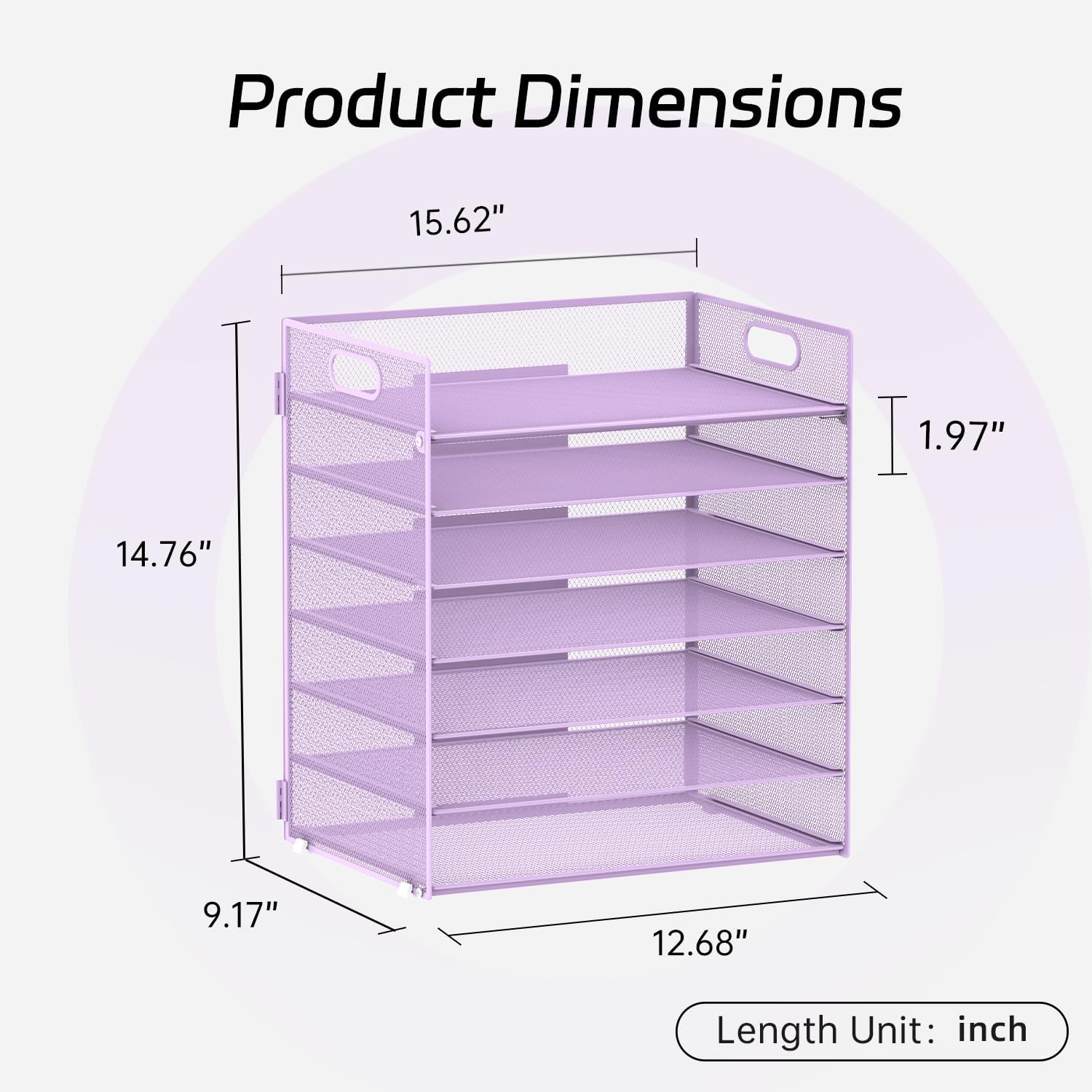 7 Tier Paper Organizer - Mesh Desktop File Holder with Handles for Office School Desk, Black (Purple)